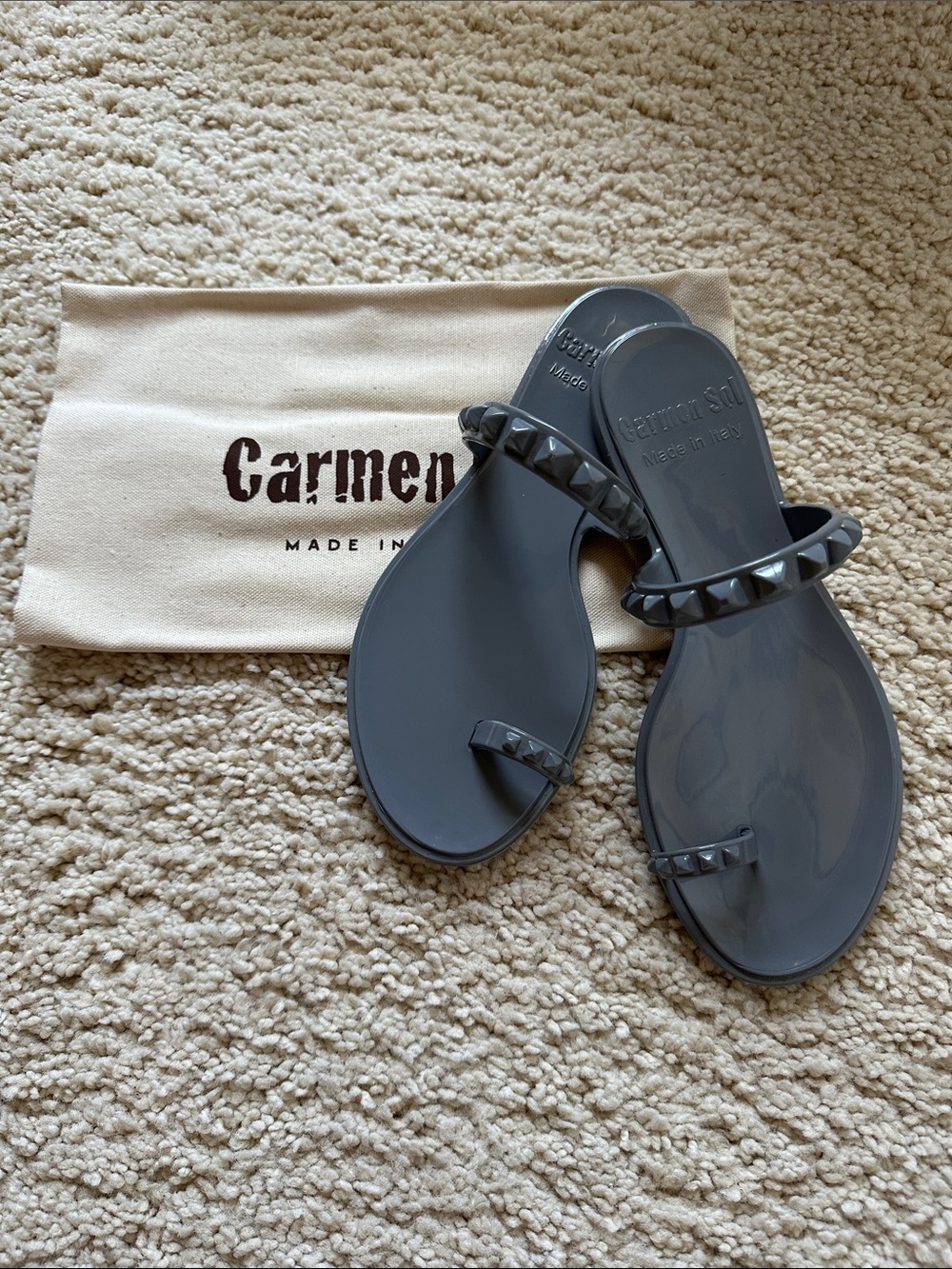 Carmen Sol Slate Gray Studded Jelly Slide Sandals